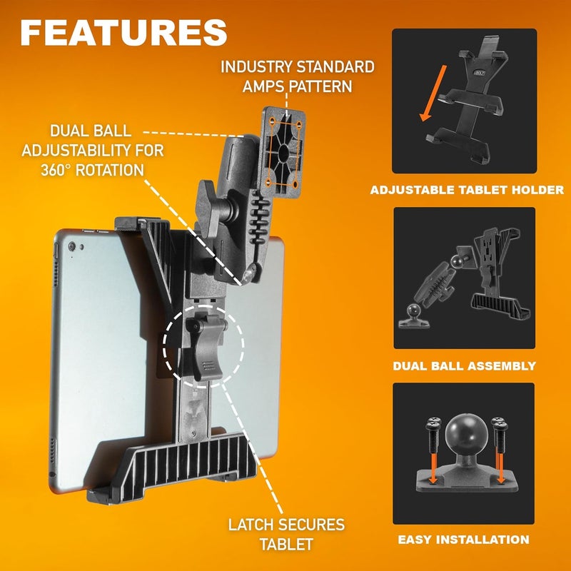 iBOLT TabDock Bizmount AMPs - Heavy Duty Drill Base Tablet Holder/Mount for All 7" - 10" Tablets- Great for Commercial Vehicles, Trucks, and Wall Mounting- Features 1 inch / 25mm Ball Joint - Image 3